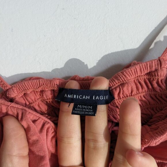 American Eagle Smocked Lace Up Detail Cropped Tank Top - Picture 4 of 4